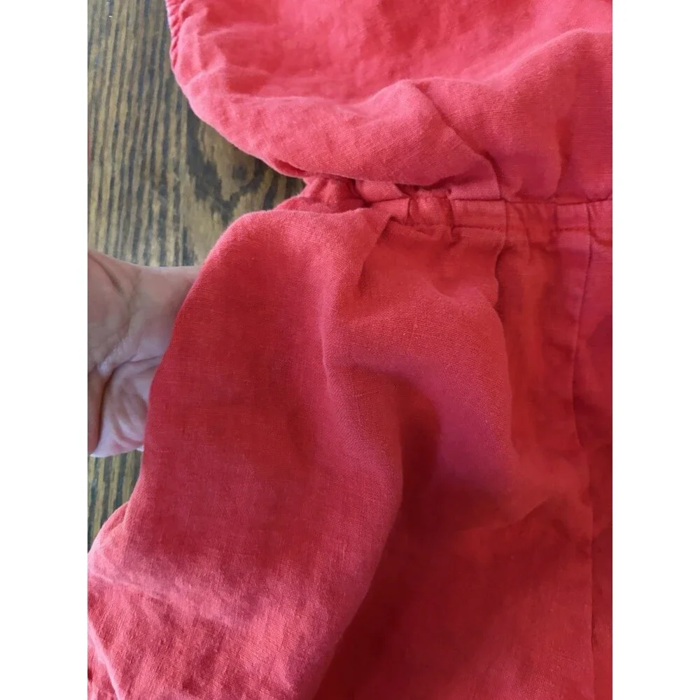 Zara Kids Girls 100% Linen Red Romper Size 8 Pockets‎ Summer Beach Adjustable